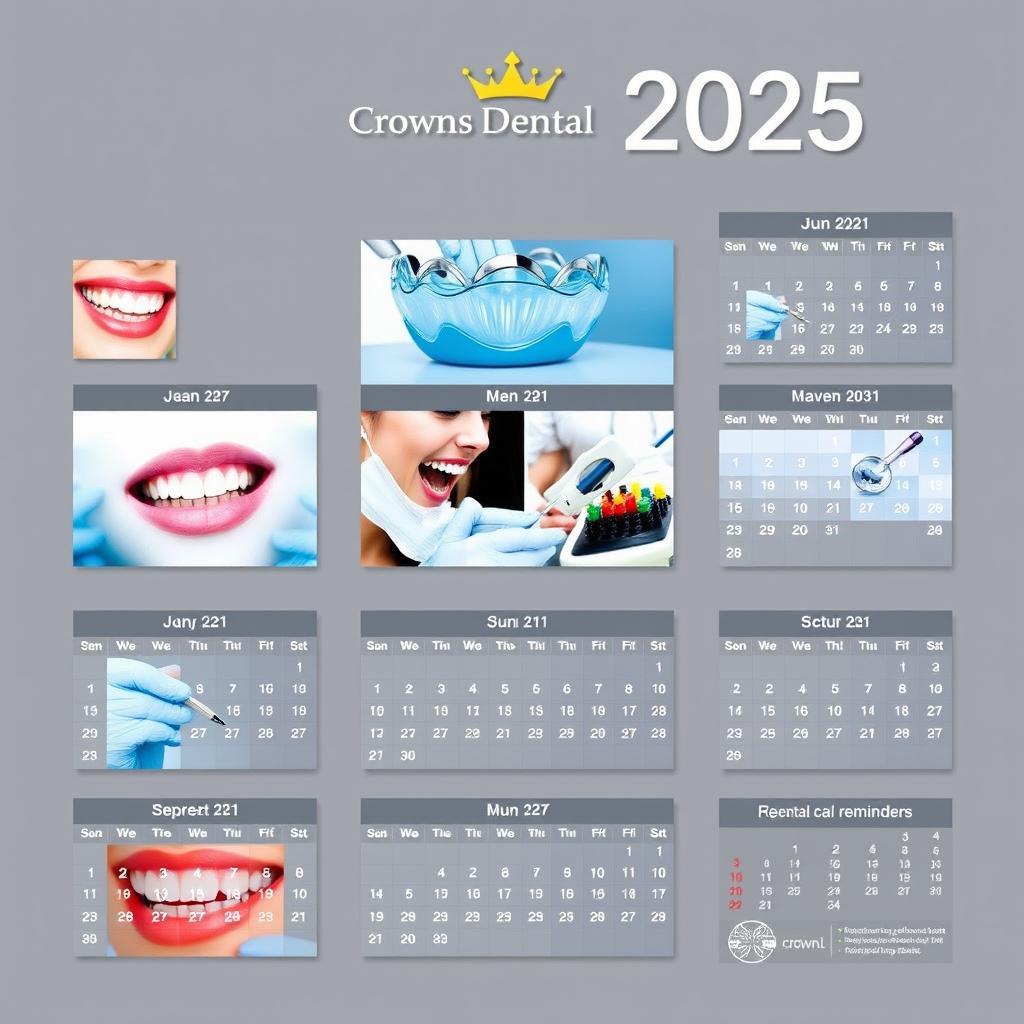 A visually appealing wall calendar for 2025 featuring the theme 'Crowns Dental'