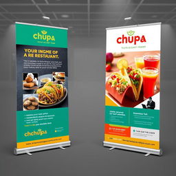 A visually engaging trade show pull-up display for Chupa Restaurant and Dunrobin Account Firm, designed to effectively showcase their unique offerings