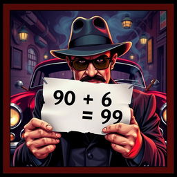 An artistic representation of a playful math theme featuring the equation '90 + 6 = 99'