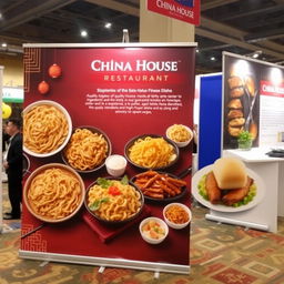 A captivating trade show pull-up display for China House Restaurant, showcasing an array of authentic Chinese dishes