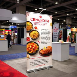 A captivating trade show pull-up display for China House Restaurant, showcasing an array of authentic Chinese dishes