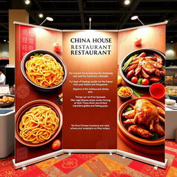 A captivating trade show pull-up display for China House Restaurant, showcasing an array of authentic Chinese dishes