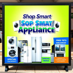 An eye-catching outdoor sign design for Shop Smart Appliance, featuring a sleek and modern aesthetic