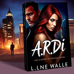 A captivating book cover in the dark romance genre, featuring a wealthy, dominant man and a defenseless woman with striking red hair, set against a modern nighttime cityscape