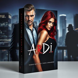 A captivating book cover in the dark romance genre, featuring a wealthy, dominant man and a defenseless woman with striking red hair, set against a modern nighttime cityscape