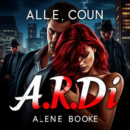 A captivating book cover designed in the dark romance genre, featuring a wealthy, dominant man alongside a defenseless woman with striking red hair, set against a modern backdrop of a nighttime city