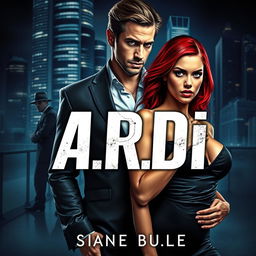 A captivating book cover designed in the dark romance genre, featuring a wealthy, dominant man alongside a defenseless woman with striking red hair, set against a modern backdrop of a nighttime city