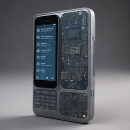 A smartphone from 100,000 years in the future, possibly a non-physical, mind-integrated device showcasing advanced AI and communications technology.