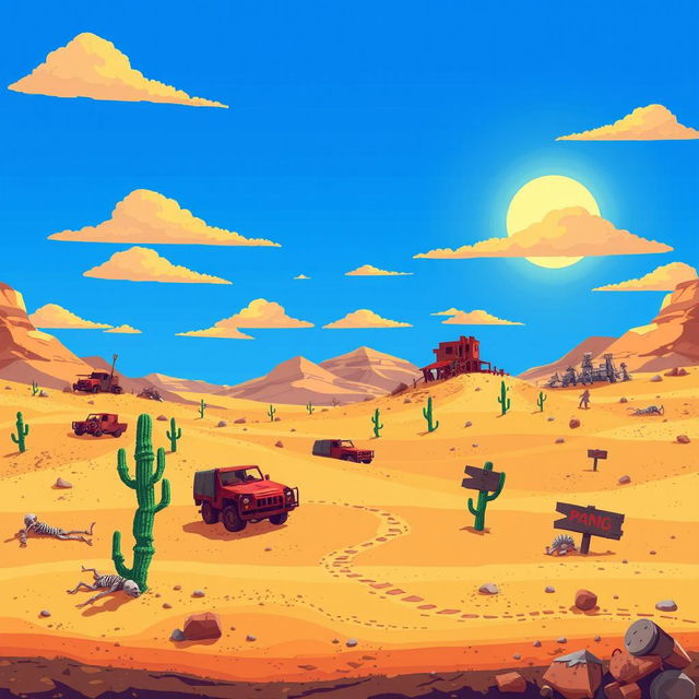 A vibrant pixel art background for a video game inspired by Pang, in a 16:9 format