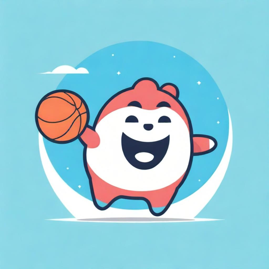 A happy, chubby pot anime-style character bouncing a basketball with joy, set up in vibrant colors for a vector logo design.