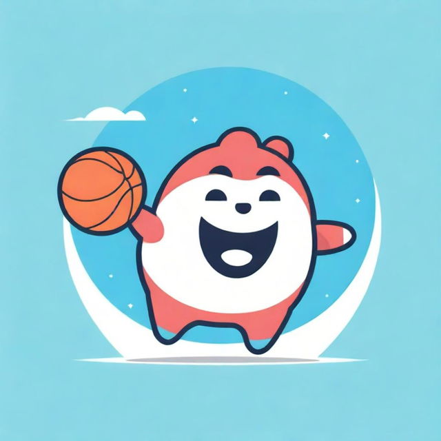 A happy, chubby pot anime-style character bouncing a basketball with joy, set up in vibrant colors for a vector logo design.