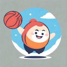 A happy, chubby pot anime-style character bouncing a basketball with joy, set up in vibrant colors for a vector logo design.