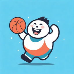 A happy, chubby pot anime-style character bouncing a basketball with joy, set up in vibrant colors for a vector logo design.