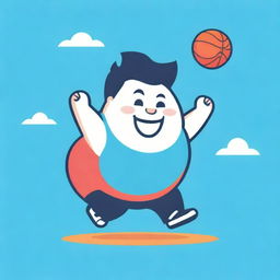 A happy, chubby pot anime-style character bouncing a basketball with joy, set up in vibrant colors for a vector logo design.