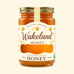 A charming and elegant product label design for 'Wakeland Honey', exuding natural sweetness and artisanal quality