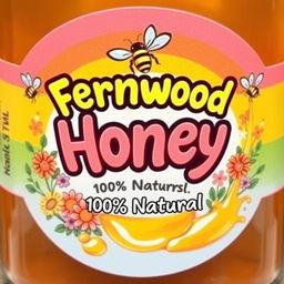 A colorful and eye-catching product label design for 'Fernwood Honey 100% Natural', combining vibrancy with an organic feel