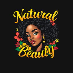 A stylish and bold black T-shirt design featuring the phrase 'Natural Beauty' in an eye-catching, artistic typography