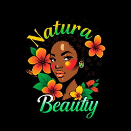 A stylish and bold black T-shirt design featuring the phrase 'Natural Beauty' in an eye-catching, artistic typography