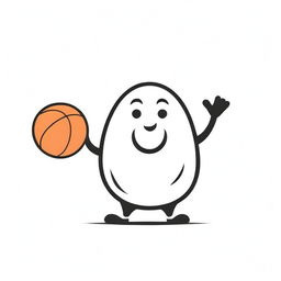 An endearing, plump casserole dish character animatedly playing basketball, designed in a dynamic style for a vector logo.