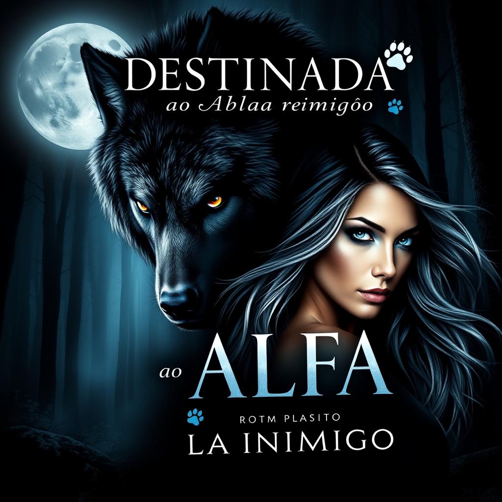 A captivating book cover for a romance novel titled 'DESTINADA ao ALFA inimigo'