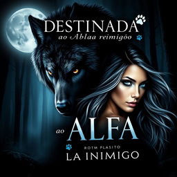 A captivating book cover for a romance novel titled 'DESTINADA ao ALFA inimigo'