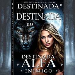 A captivating book cover for a romance novel titled 'DESTINADA ao ALFA inimigo'