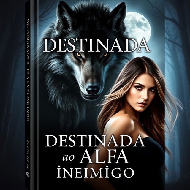 A captivating book cover for a romance novel titled 'DESTINADA ao ALFA inimigo'