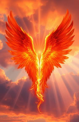 A stunning depiction of angelic wings, radiating a vivid, fiery glow