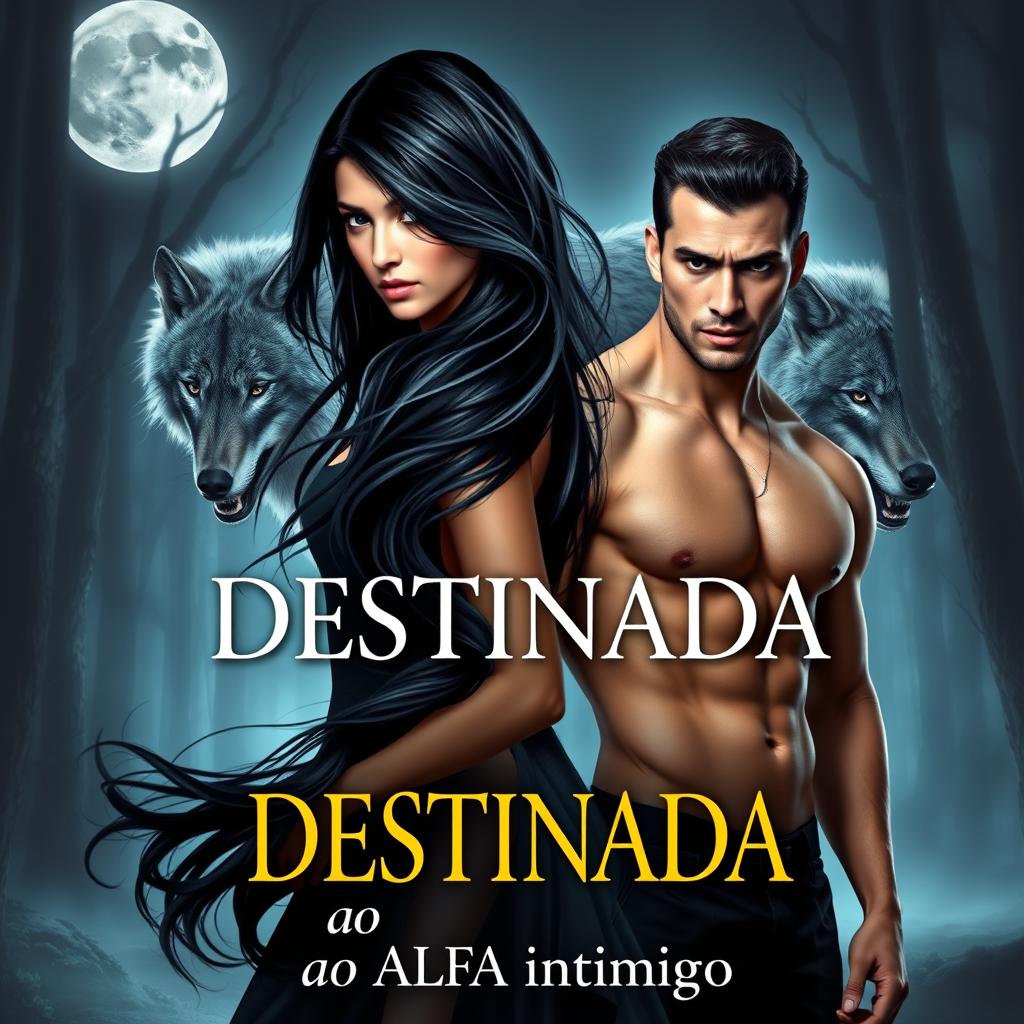 A captivating book cover for a romance novel titled "DESTINADA ao ALFA inimigo"