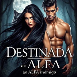 A captivating book cover for a romance novel titled "DESTINADA ao ALFA inimigo"