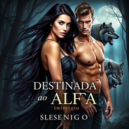 A captivating book cover for a romance novel titled "DESTINADA ao ALFA inimigo"