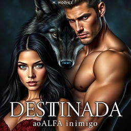 A captivating book cover for a romance novel titled 'DESTINADA ao ALFA inimigo'