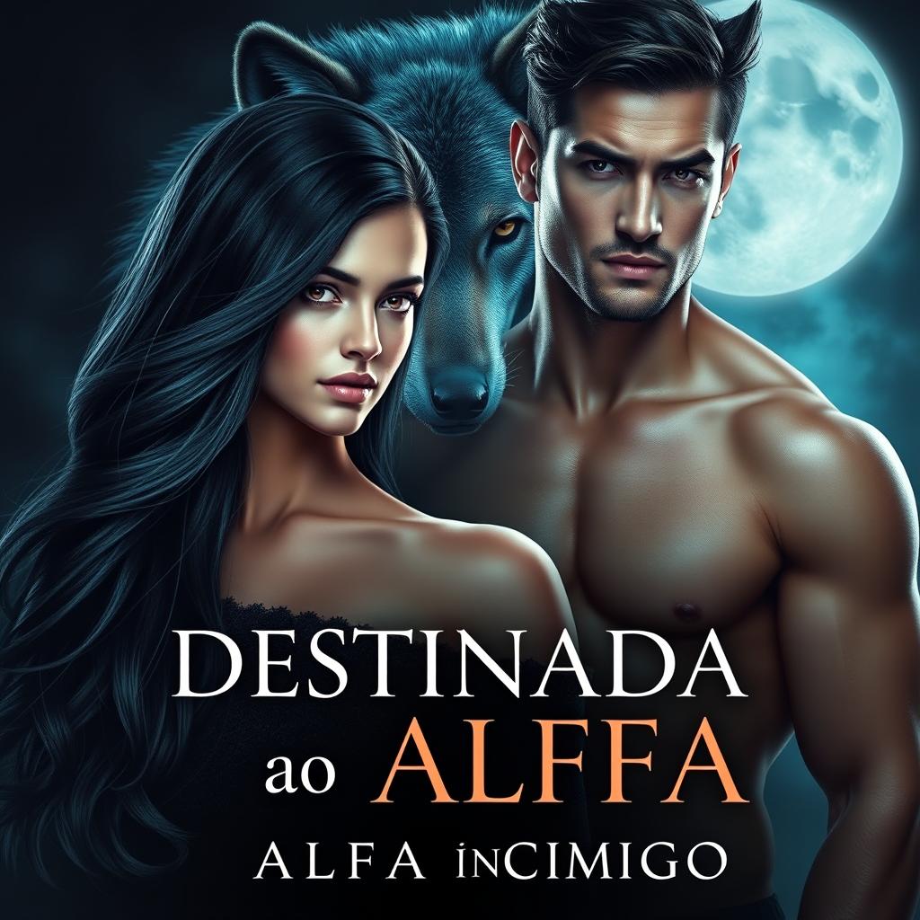 A captivating book cover for a romance novel titled 'DESTINADA ao ALFA inimigo'