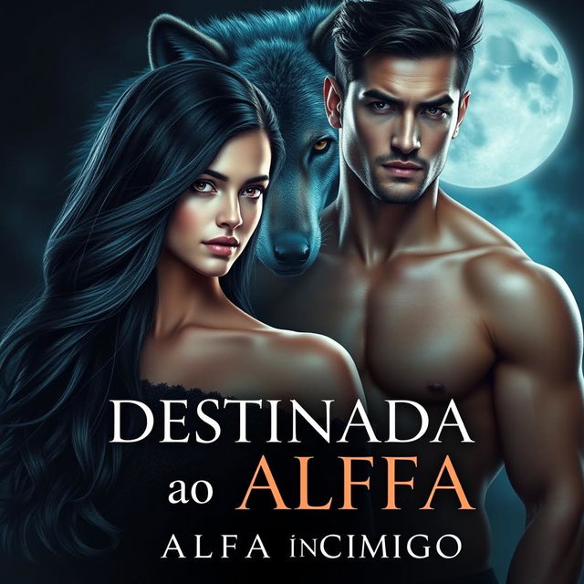 A captivating book cover for a romance novel titled 'DESTINADA ao ALFA inimigo'