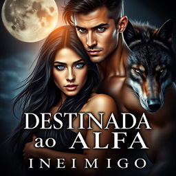 A captivating book cover for a romance novel titled 'DESTINADA ao ALFA inimigo'