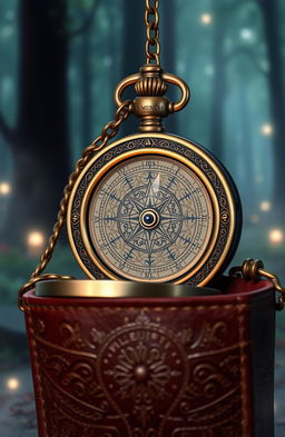 A beautifully designed magical compass pocket watch, featuring intricate engravings and mystical symbols on its surface