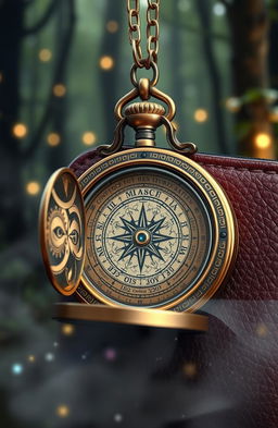 A beautifully designed magical compass pocket watch, featuring intricate engravings and mystical symbols on its surface