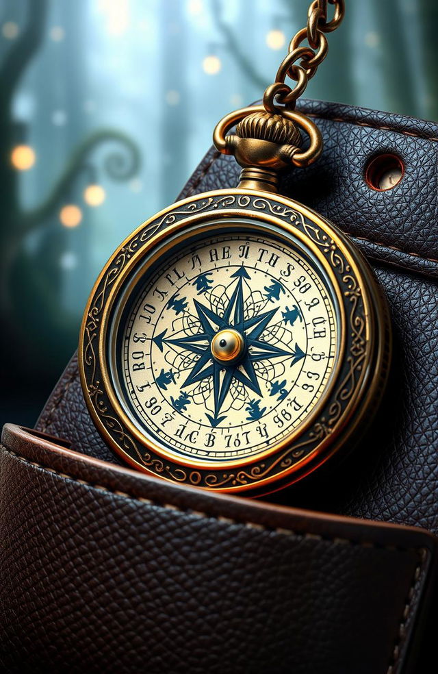 A beautifully designed magical compass pocket watch, featuring intricate engravings and mystical symbols on its surface