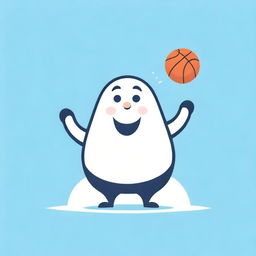 A rotund water mug character juggling a basketball, with obvious belly fat. The character is designed in a friendly and appealing manner.