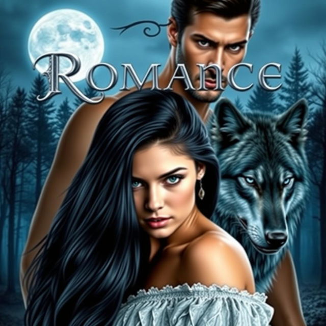 A captivating romance novel cover featuring a beautiful young woman with long black hair, looking both intrigued and captivated