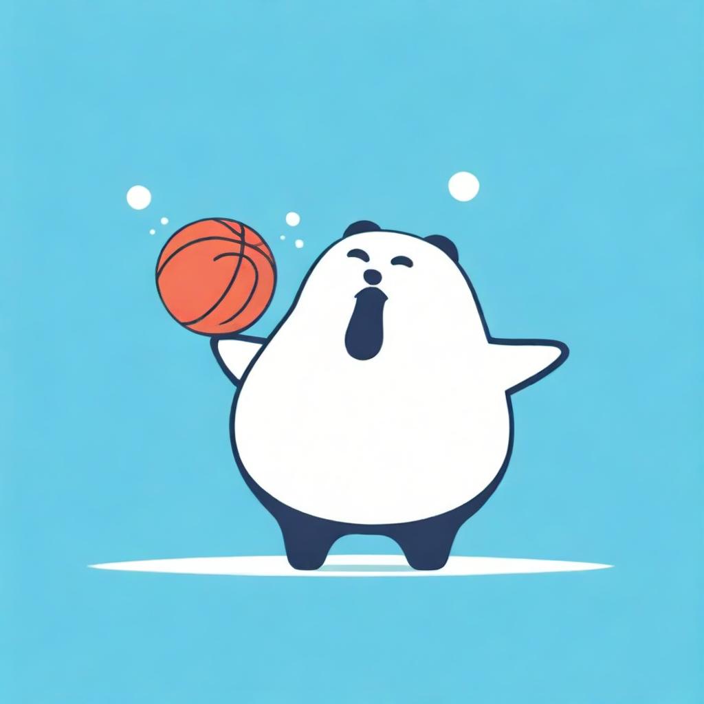 A rotund water mug character juggling a basketball, with obvious belly fat. The character is designed in a friendly and appealing manner.