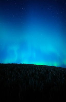 A stunning scene featuring a vibrant blue and green sky with a dark, textured grass foreground