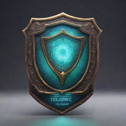 Illustrate a card named 'Telomere Shield'. It's an 'upcell' card type. The design highlights its protective role, enhancing a cell's lifespan. It glows with a force-field imbuing the cell with longevity and immunity to destruction effects.