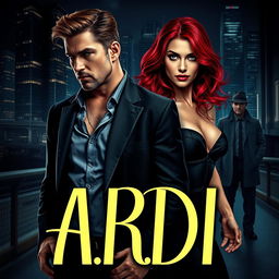 A striking book cover designed in the dark romance genre, featuring a wealthy, dominant man beside a vulnerable woman with vibrant red hair, set against a contemporary nighttime city backdrop