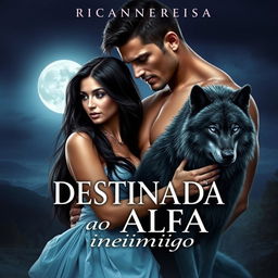 A captivating romance novel cover featuring a beautiful young woman with long black hair, entranced by a strong, handsome alpha male who exudes dominance