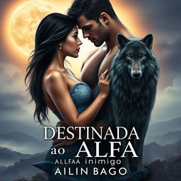 A captivating romance novel cover featuring a beautiful young woman with long black hair, entranced by a strong, handsome alpha male who exudes dominance