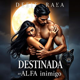 A captivating romance novel cover featuring a beautiful young woman with long black hair, entangled in a sensual and slightly erotic scene with a strong and handsome alpha male who is dominating her