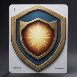 Design the 'Telomere Shield' card, a type of 'upcell' card. Visualize it as an energetic shield protecting a cell, reflecting resilience and longevity. Its energy should seem to make the cell immune to destruction effects in the image.