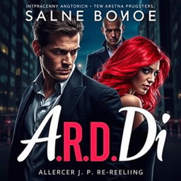 A striking book cover in the dark romance style, showcasing a wealthy, dominant man and a vulnerable woman with vivid red hair, set against a contemporary urban nighttime backdrop