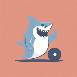 A shark, flexing its muscles, in a workout setting with gym equipment, weights and workout gear, embodying the logo of Gym Shark.